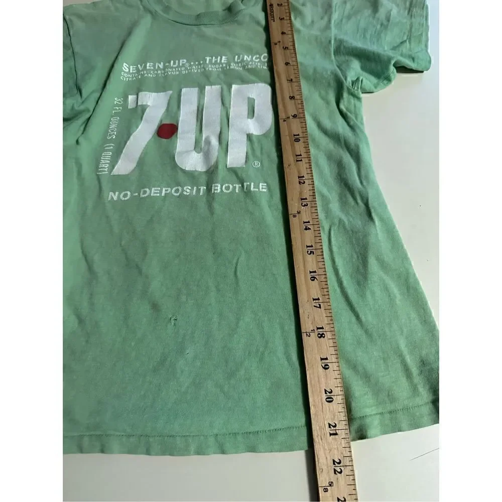 Vintage 7 Up Youth XL Green Graphic Shirt Single Stitch USA made repaired Artex